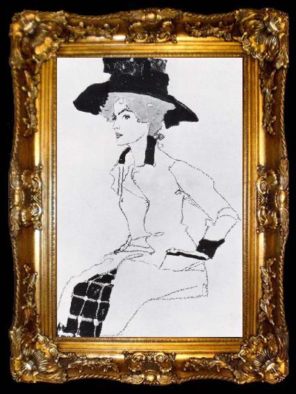framed  Egon Schiele Portrait of a woman with a large hat, ta009-2